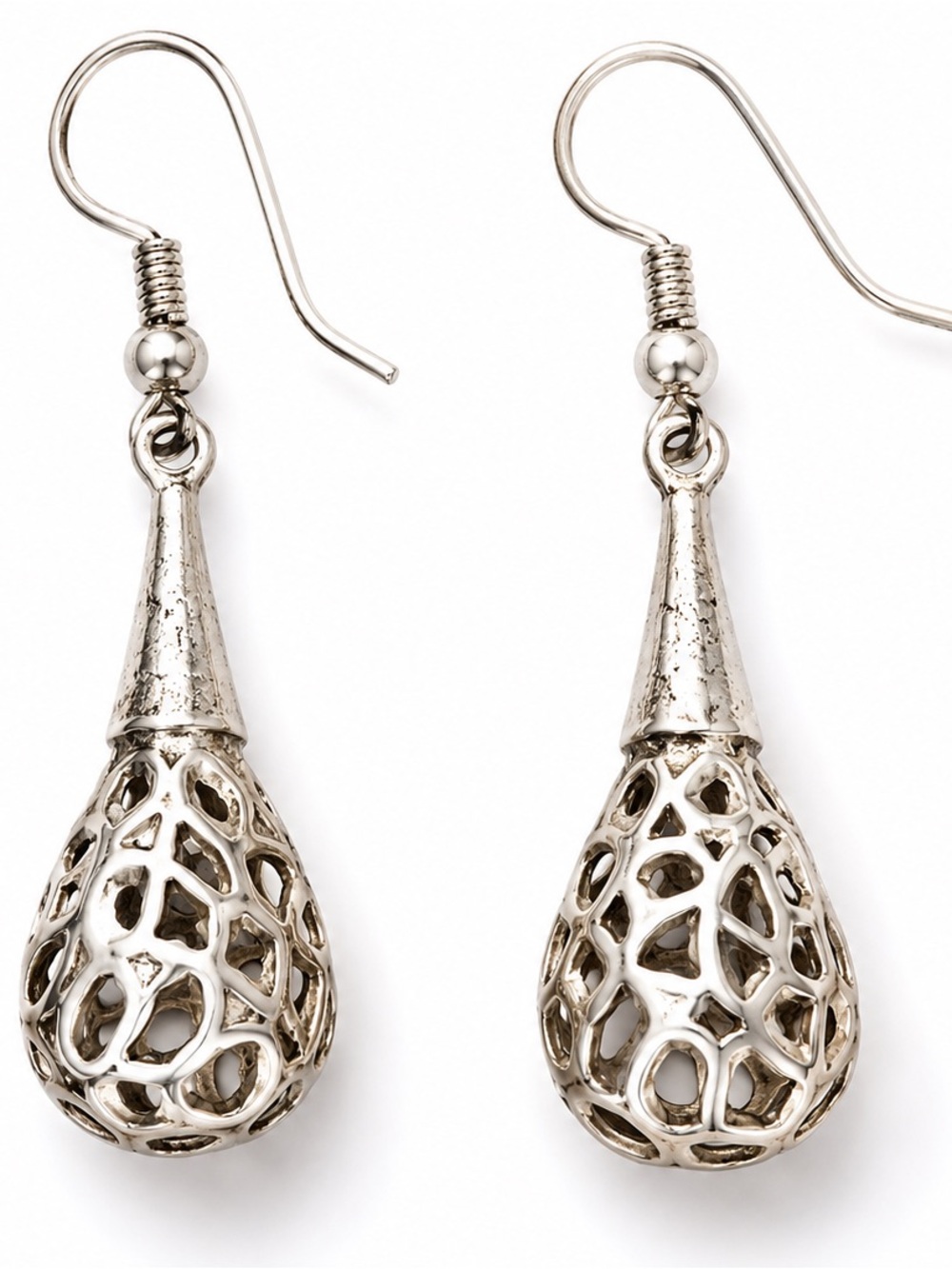 Silver Filigree Teardrop Dangle Earrings - Women Jewelry stamped .925
